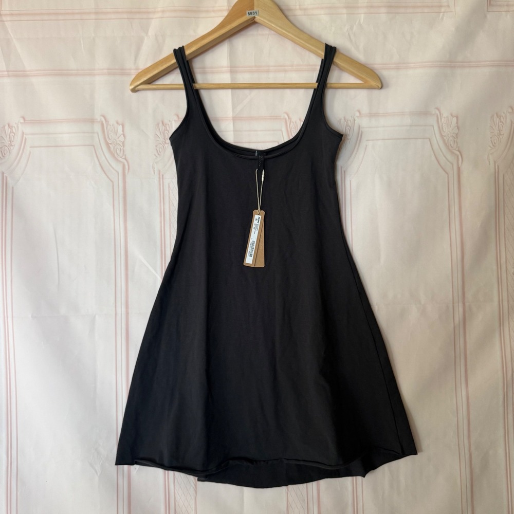 SKIMS Cotton Jersey Mini Dress Soot Black Size XXS NWT